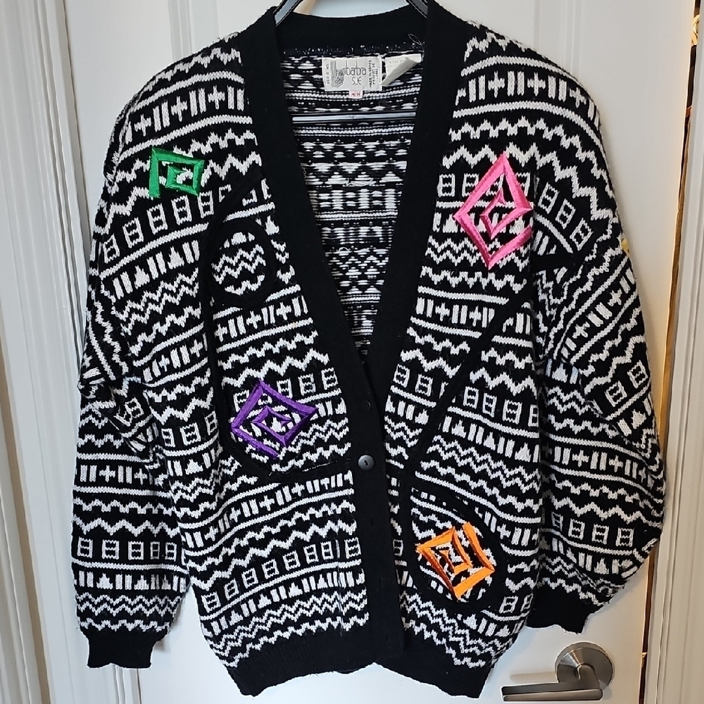VINTAGE Black and White Knit Cardigan
